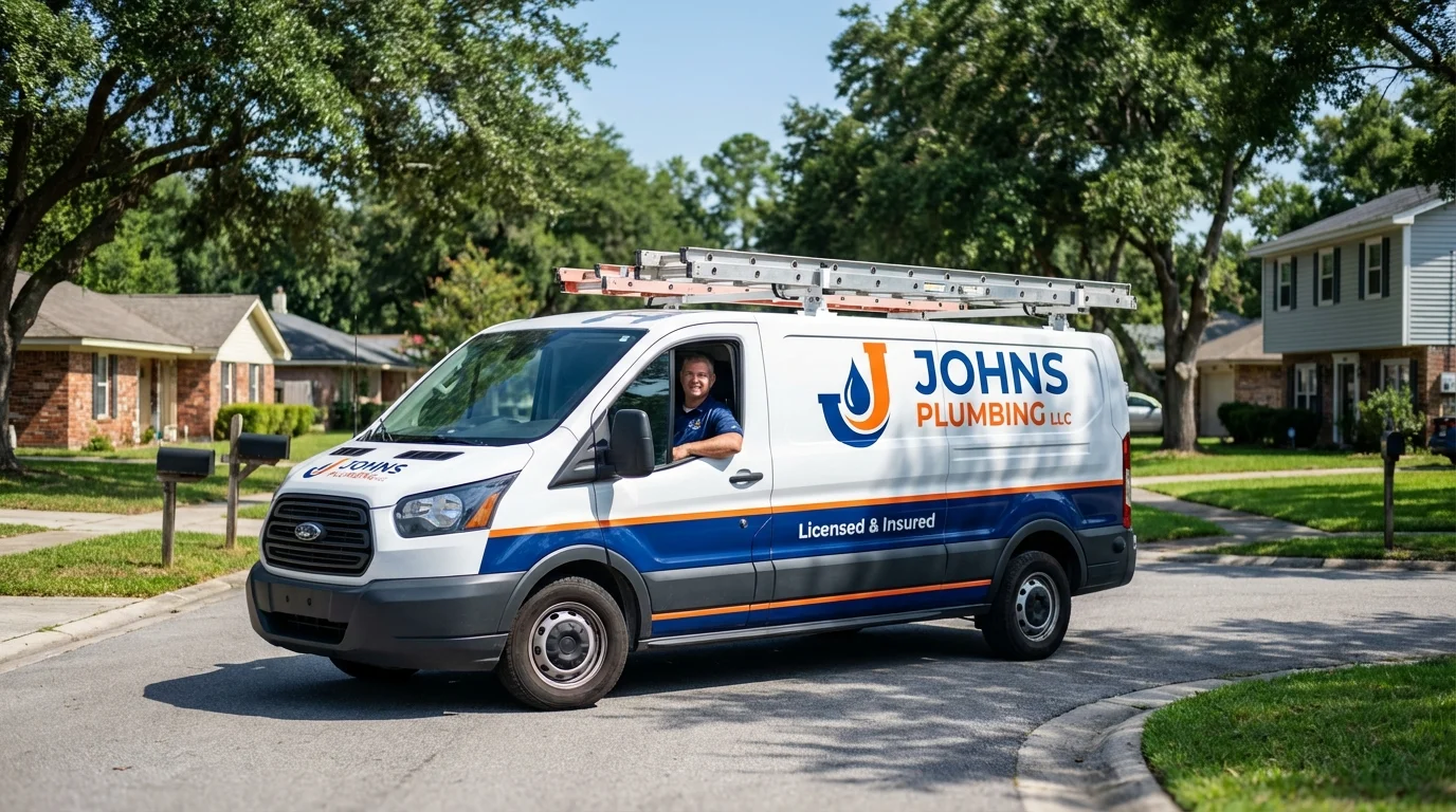 Johns Plumbing LLC service van in Hillsboro, KS