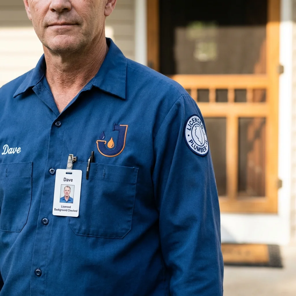 Licensed plumber showing ID badge in Hillsboro, KS