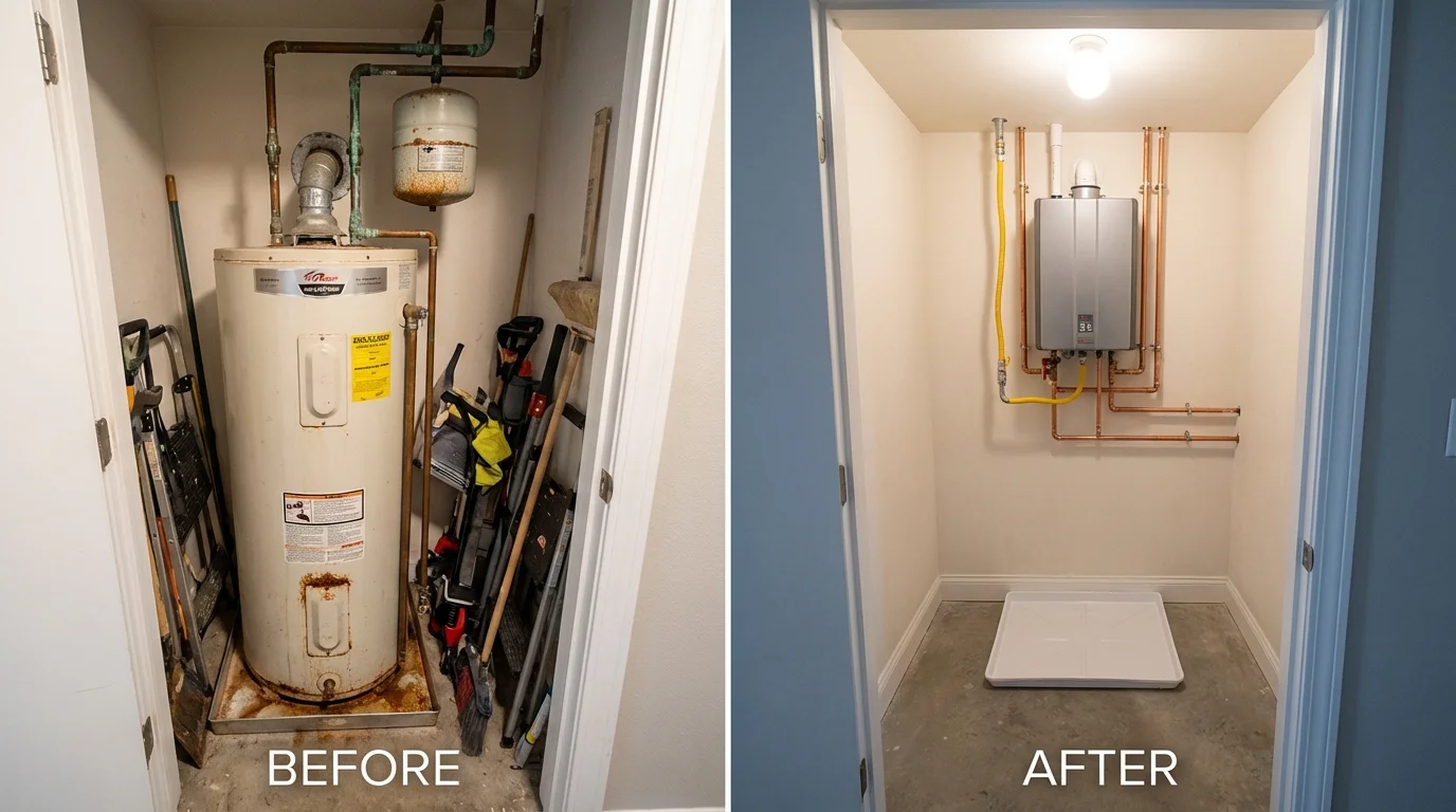 Tank water heater versus wall-mounted tankless unit comparison for Hillsboro, KS homeowners